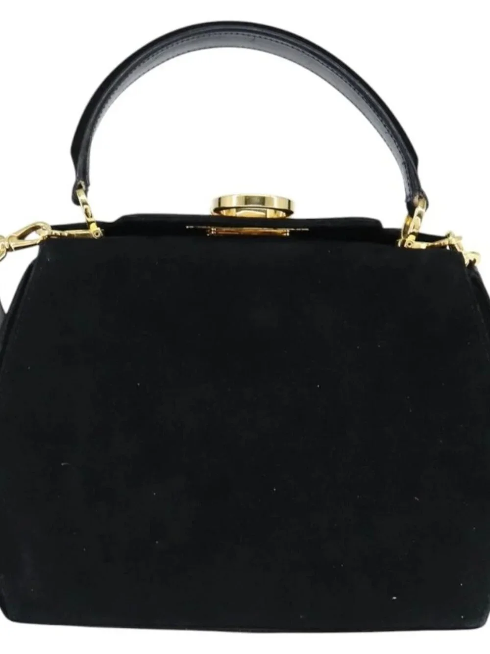 Salvatore Ferragamo Hand Bag Suede 2way Black Gold Auth BA7321